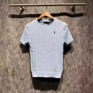 Ralph Lauren Pale Blue Cable-Knit Short Sleeve Sweater